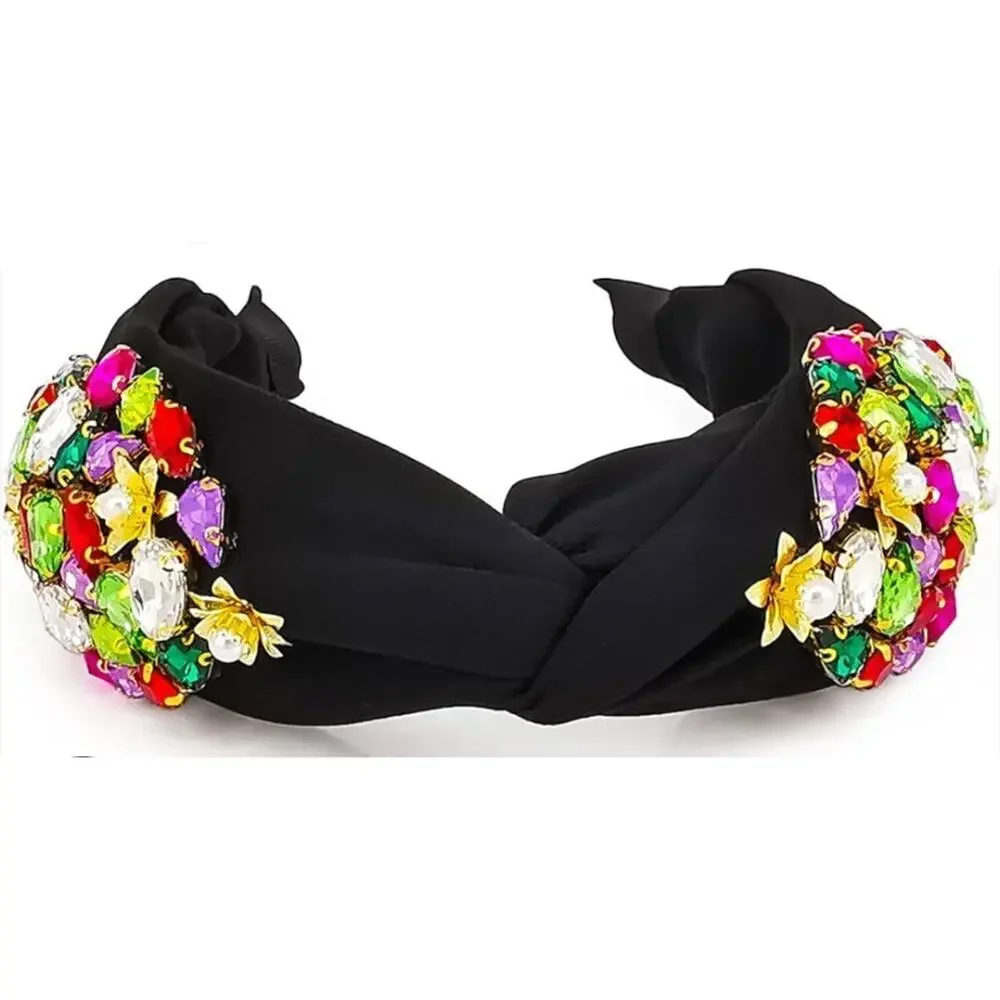 Elegant Black Jeweled Headband Multicolor Stones Rhinestones New Bling Party